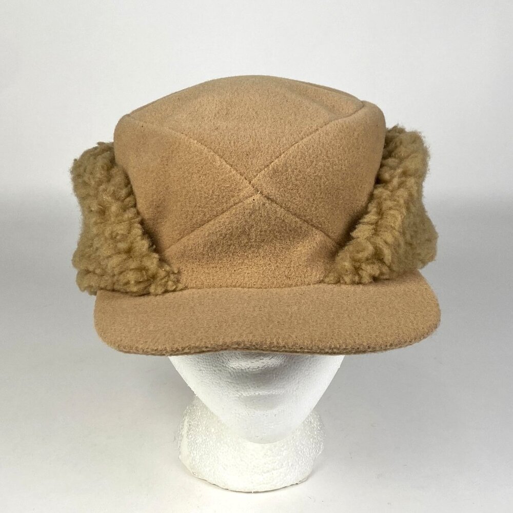 Vintage Aviator Trapper Hat Faux Shearling Ear Flaps Lined Winter Cap Mens L
